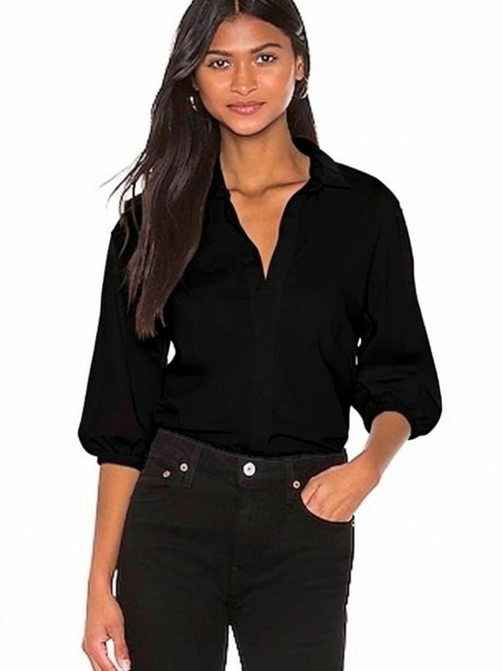 Nation LTD Revolve Raquel balloon sleeve button ip blouse black small